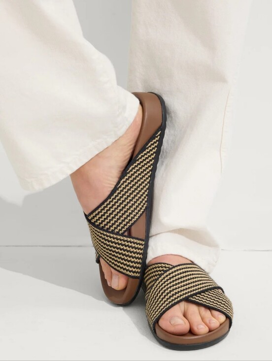 Rothy's Shoes - Rothy's The Weekend Slide Sandals In Toffee Stripe